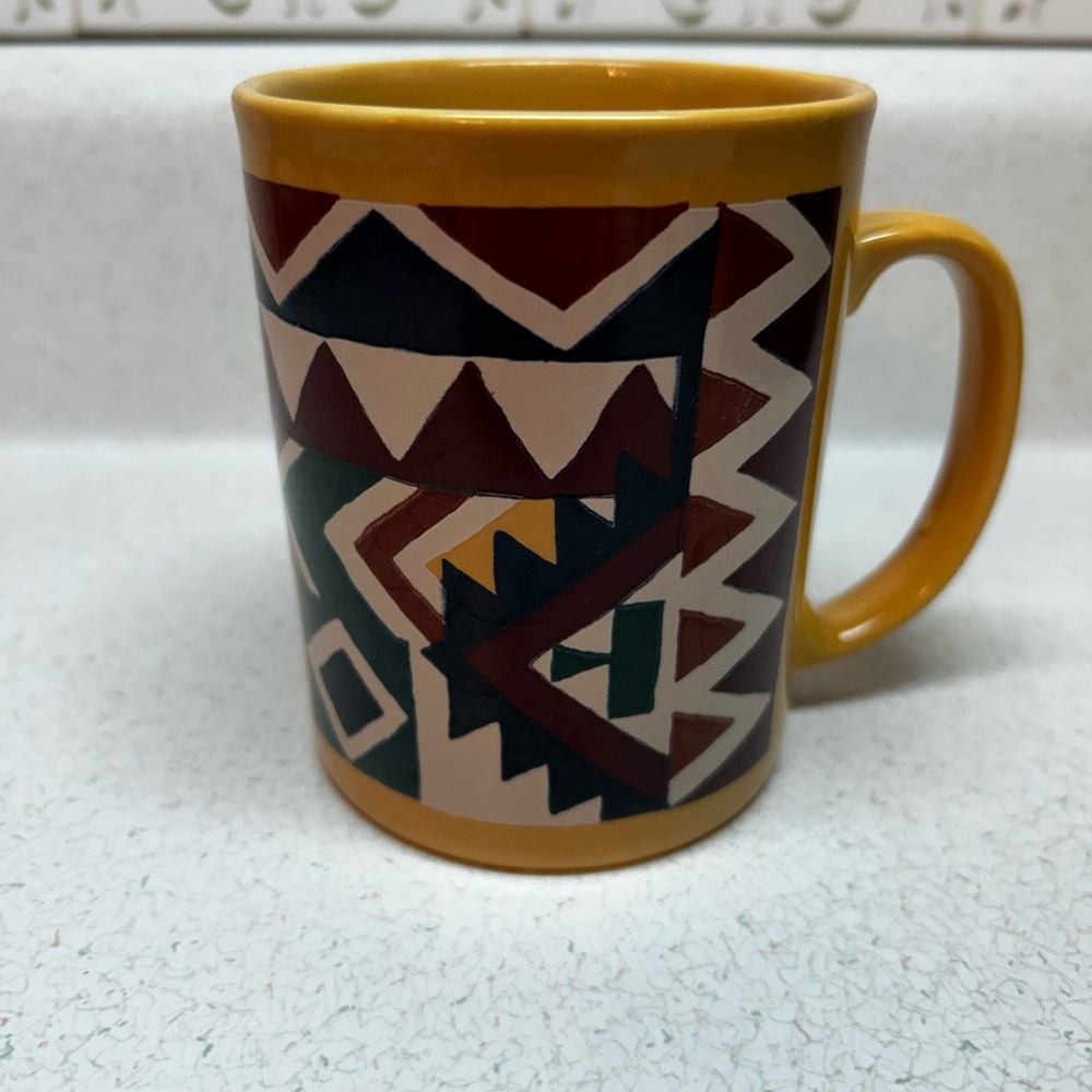 Geometric Patterned Mug - Yellow and Multicolor